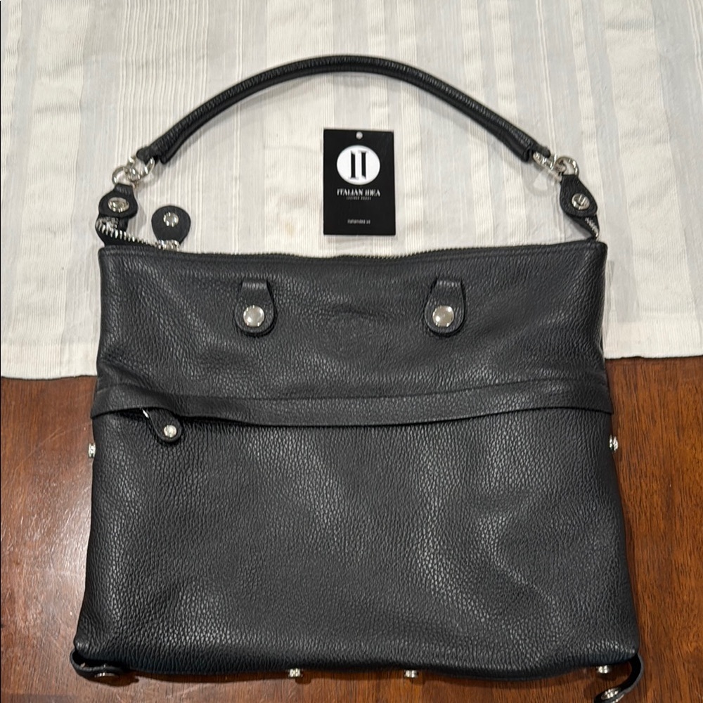Convertible Black Genuine Leather Women's Bag - Picture 5 of 10